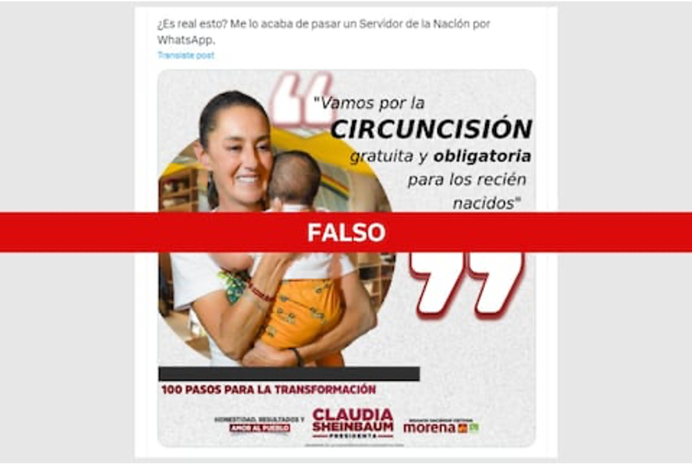 Fake news: Falsa campaña de circuncisión obligatoria atribuida a Claudia Sheinbaum circula en redes